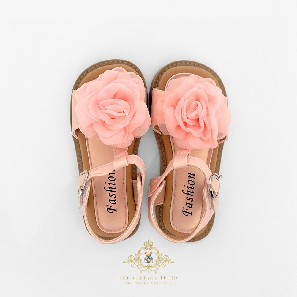 NWT Pretty Little Girls Sandals Childrens Shoes Lovely Fabric Rose Blush Pink 10 - Picture 3 of 4
